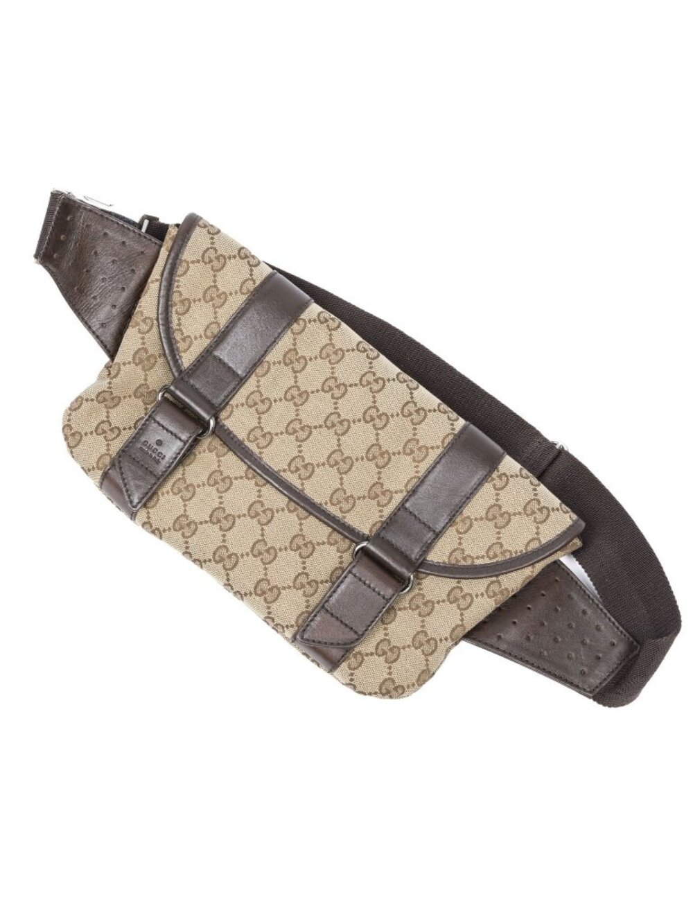 Gucci Flap Waist Bag Beige Dark Brown GG Canvas